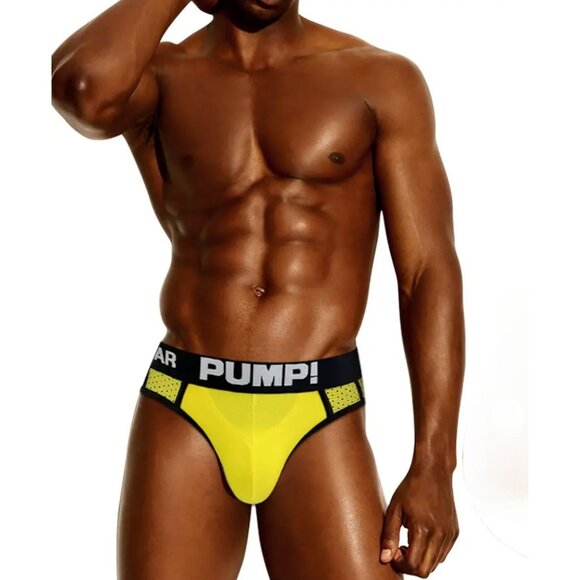 Pump! Mens Yellow Mesh Brief Underwear Size L Sexy Jock Fast Shipping - Picture 7 of 7